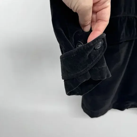 Vintage 90s Old Navy Velvet Pea Coat Sz XL Black Witchy Goth Grunge Regency Gorp - Picture 5 of 11